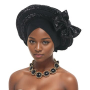 Pre-Tied Africa Braid Aso Oke Auto Gele Headtie Already Made Nigerian Turbans for Women African Head Wrap Bonnet for Party 1Set