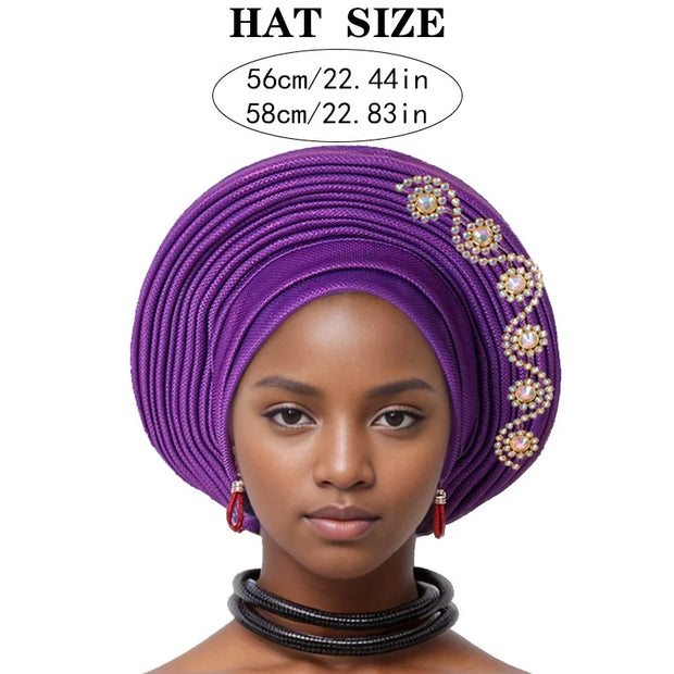 Nigeria Head Ties Diamonds Auto Gele Women Headwear Wrap Wedding Muslim Hijab Bonnets Fashion Headgear African Headtie Turban