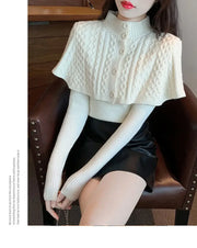 2024 New Women's Autumn/Winter Long Sleeve Cable Knit Top Stylish Knitted Pullovers 2-Piece Set Base Layer Top