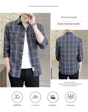 Plaid Shirts Men's Spring and Autumn Winter New Casual Popular Long sleeve Shirt Handsome Youth Cropped Half Sleeve Shirt