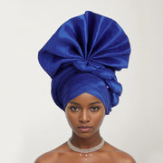 African Female Turban Cap Women Auto gele Headtie Nigeria Raw Silk Fan Gele Wedding Headdress Party Head Wraps Headwear Turbante