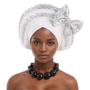 Pre-Tied Africa Braid Aso Oke Auto Gele Headtie Already Made Nigerian Turbans for Women African Head Wrap Bonnet for Party 1Set