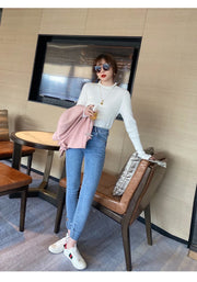 2024 Elegant Solid Basic Knitted Tops Women Turtlneck Sweater Casual Slim Pullover Korean Fashion Simple Chic Ruched Clothes