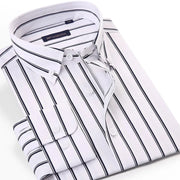 Men's Striped Long Sleeve Elegant Dress Shirt Bamboo Fiber Without Pocket Standard Fit Casual Button Down Male Business Shirts