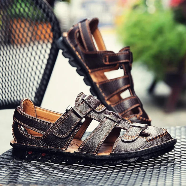 Classic High Quality Cow Leather Sandals Summer Outdoor Handmade Men Sandals Fashion Comfortable Men Beach Leather Shoes Size48