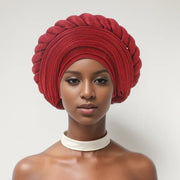 Pre-Tied Africa Braid Aso Oke Auto Gele Headtie Already Made Nigerian Turbans for Women African Head Wrap Bonnet for Party 1Set