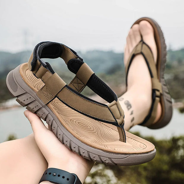 2024 Men Sandals Fashion Leather Men’s Beach Sandals Casual Shoes Flip Flops Men‘s Slippers Sneakers Summer Sandalias Platform