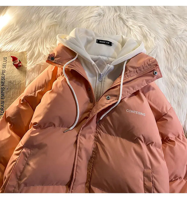 Korean Version Winter New Winter Leisure Cotton Clothes Women Y2K Multi-functional Fake Two Pocket Zipper Down Jacket Thick Coat