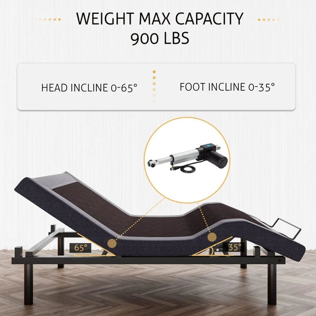 King Adjustable Bed Frame with Upgraded Motors, Wireless Remote Control, Independent Head & Foot Incline, Upholstered Bed Frame