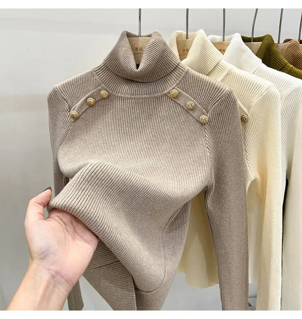 2024 Autumn and Winter New Cashmere Sweater Women's Turtleneck Long sleeved Knit Pullover Slim Cashmere Sweater