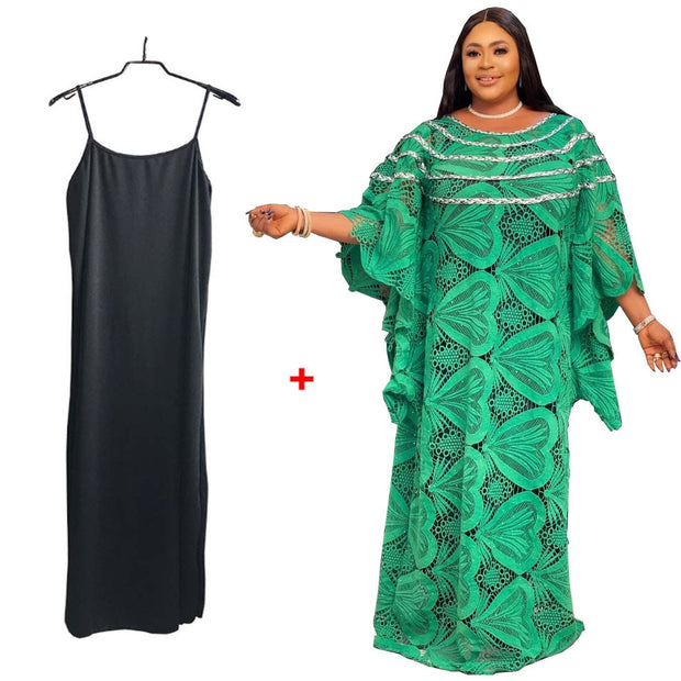 African Women's Wear Robe Loose Embroidered Lace Long Dress