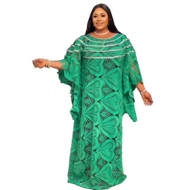 African Women's Wear Robe Loose Embroidered Lace Long Dress