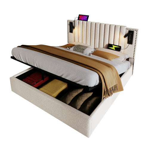 Cotton Panel Material Storage Bed Frame   160cmx200cm