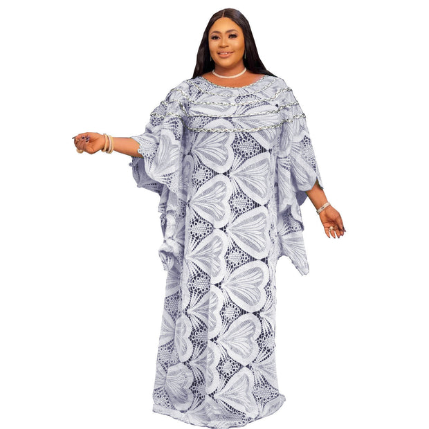 African Women's Wear Robe Loose Embroidered Lace Long Dress