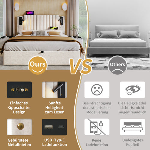 Cotton Panel Material Storage Bed Frame   160cmx200cm